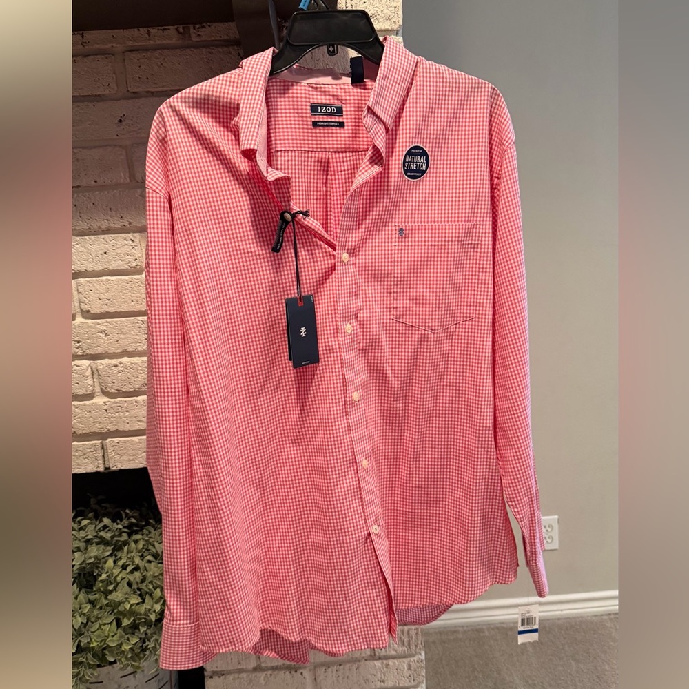 Izod Coral Checkered Shirt